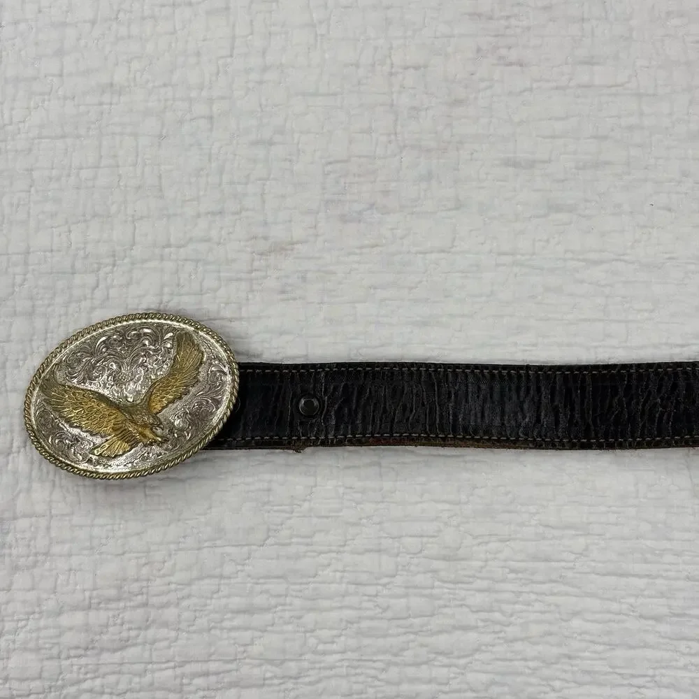 Heritage Collection Silver Gold Tone Eagle Belt Buckle & Leather Eagle Belt 38”